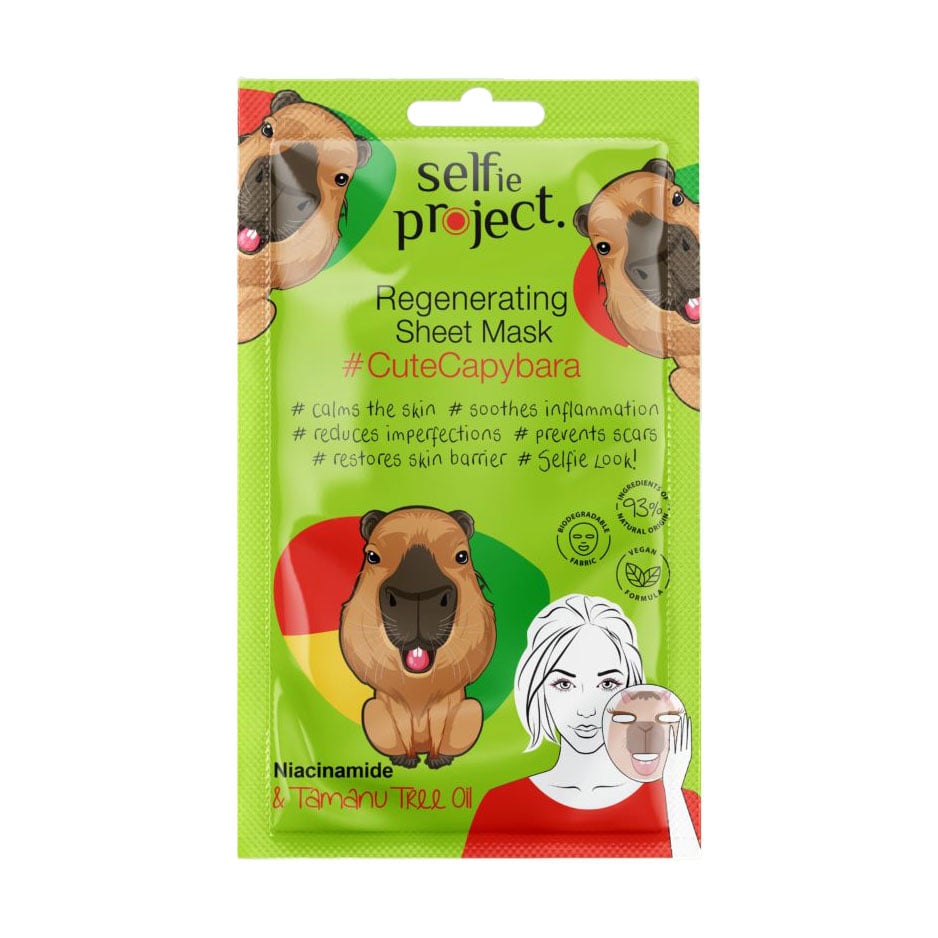 Тканинна маска для обличчя Selfie Project Regenerating Sheet Mask Cute Capibara, 1 шт